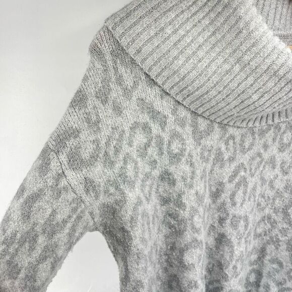 Rachel Zoe Women's Knitted Cowl Neck Leopard Print Pullover Sweater Gray Medium - Picture 9 of 11